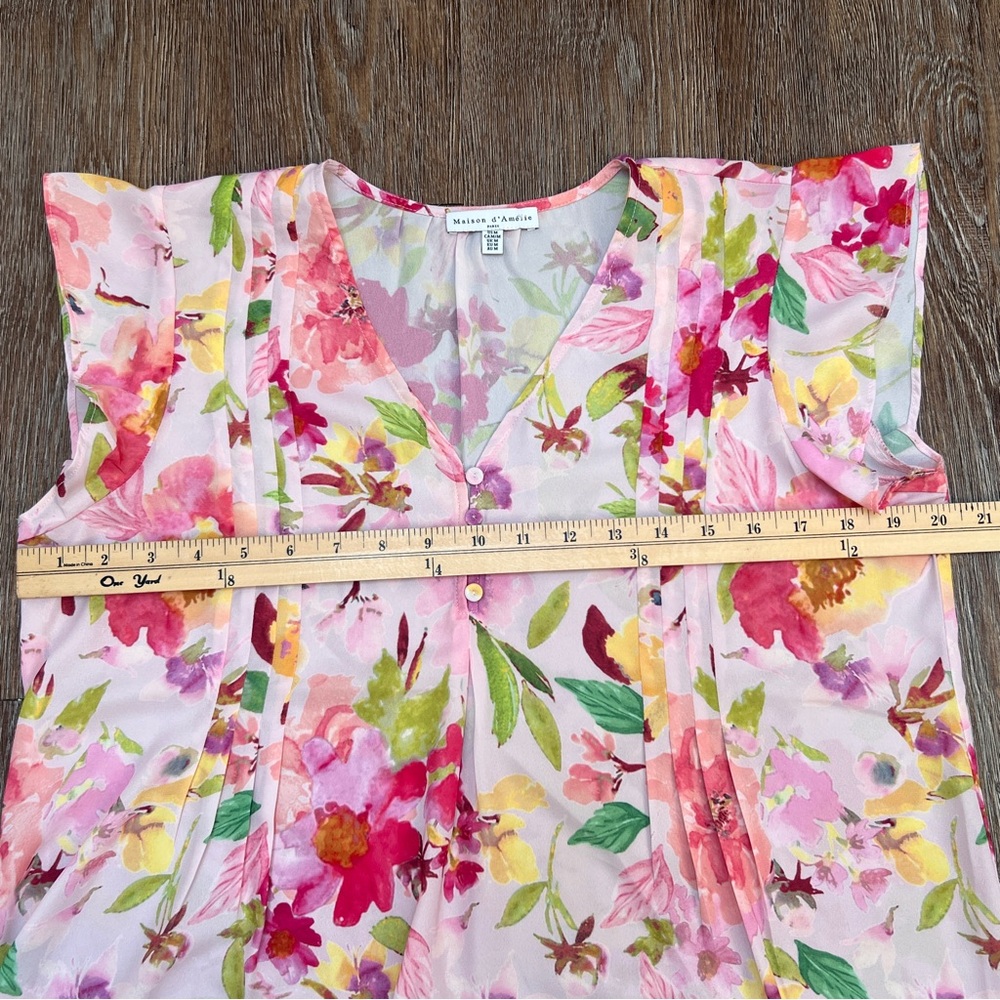 Maison d'Amélie Paris Watercolor Floral Pleated Blouse Sleeveless | Size: Med - Picture 2 of 6